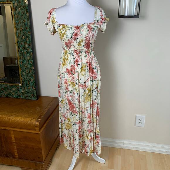Lulus Size XS Always So Sweet Cream Floral Smocked Puff Sleeve Maxi Dress - Picture 3 of 10